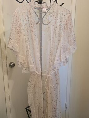 NWOT Victoria Secret Sheer Star-Embellished Mesh Duster Kimono - Rose Gold Stars